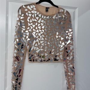 Windsor Tan Mirror Embellished Crop Top
